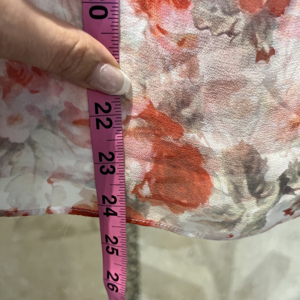 Intermix White Orange Fall Floral Print Pleated Silk Long Sleeve Top L - Picture 7 of 9